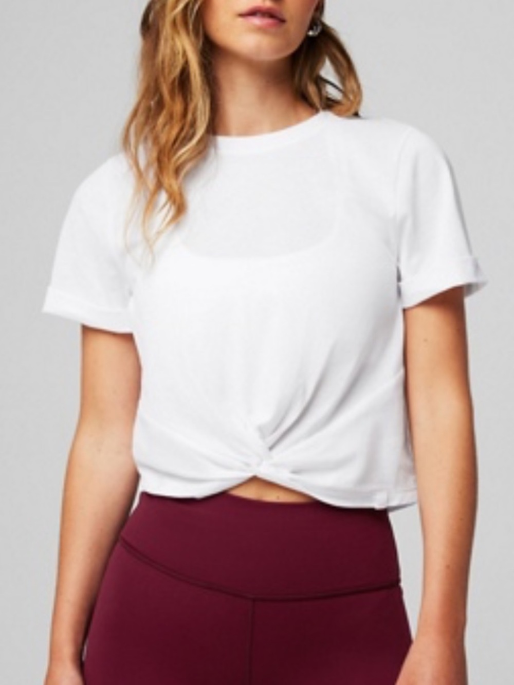 Fabletics White Twist-Front Short Sleeve Top - Women's